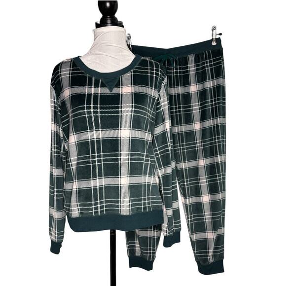 Honeydew Fleece PJs Dark Green Pale Pink Plaid Print Size Large - Picture 12 of 12